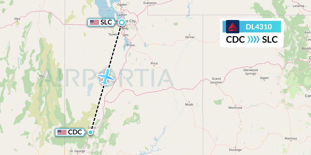 DL4310 Delta Air Lines Flight Map: Cedar City to Salt Lake City
