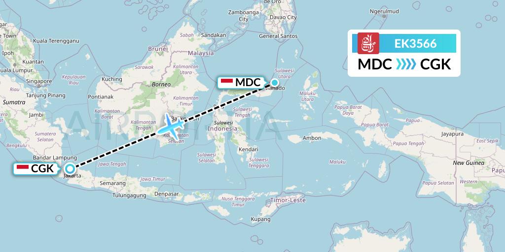 EK3566 Emirates Flight Map: Manado to Jakarta