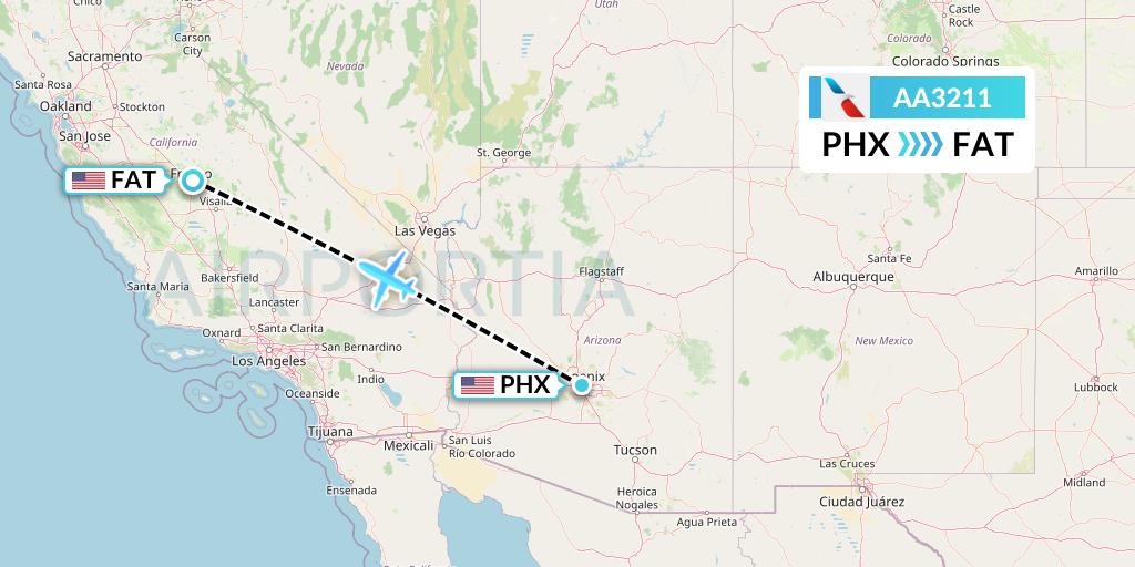 AA3211 American Airlines Flight Map: Phoenix to Fresno