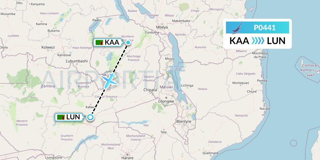 P0441 Proflight Air Services Flight Map: Kasama to Lusaka