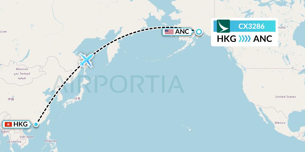 CX3286 Cathay Pacific Flight Map: Hong Kong to Anchorage