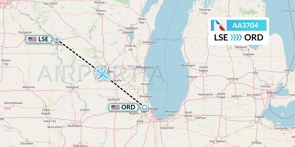 AA3704 American Airlines Flight Map: La Crosse to Chicago