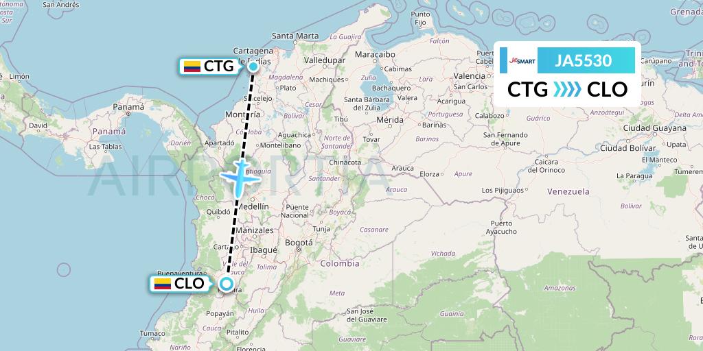 JA5530 JetSMART Flight Map: Cartagena to Cali