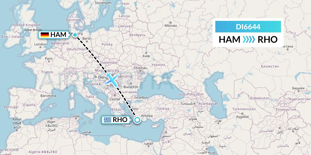 DI6644 Marabu Airlines Flight Map: Hamburg to Rhodes