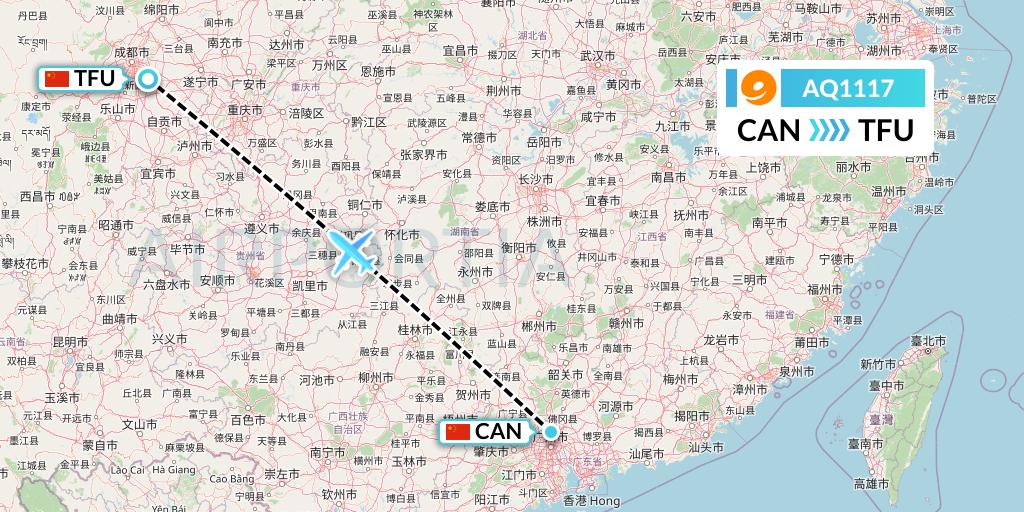 AQ1117 9 Air Flight Map: Guangzhou to Chengdu