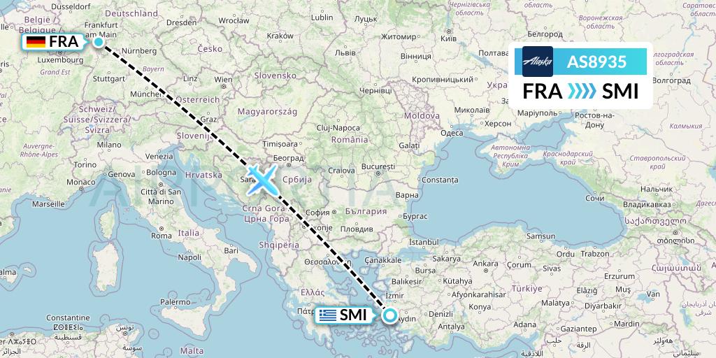 AS8935 Alaska Airlines Flight Map: Frankfurt to Samos