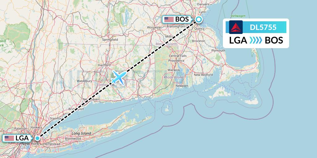 DL5755 Delta Air Lines Flight Map: New York to Boston