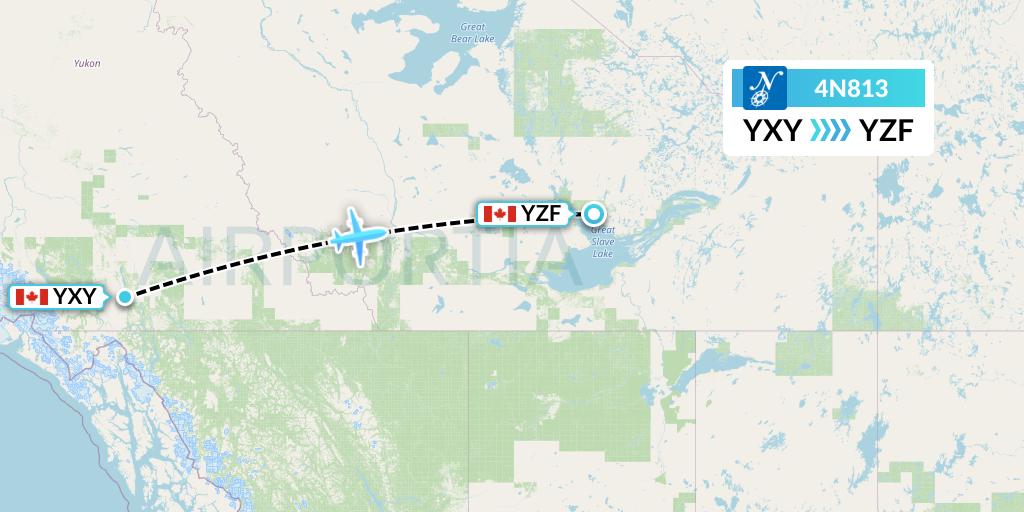 4N813 Air North Flight Map: Whitehorse to Yellowknife