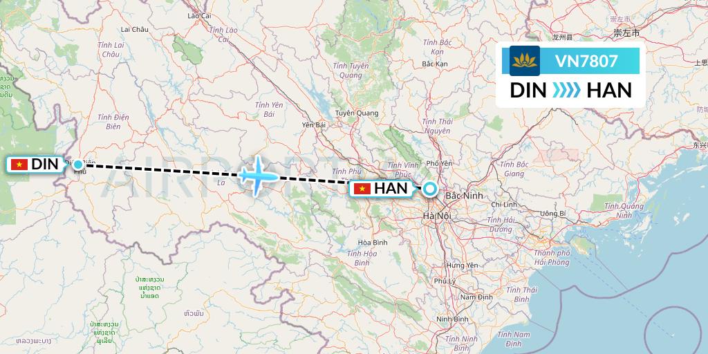 VN7807 Vietnam Airlines Flight Map: Dien Bien Phu to Hanoi