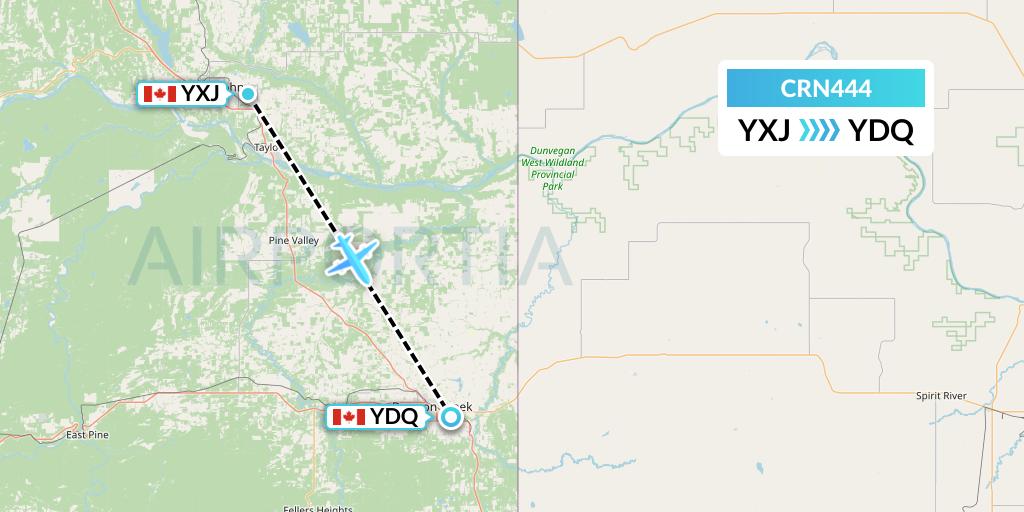 CRN444 Aerocaribbean Flight Map: Fort St. John to Dawson Creek