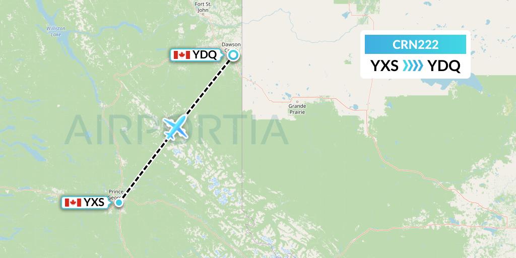 CRN222 Aerocaribbean Flight Map: Prince George to Dawson Creek