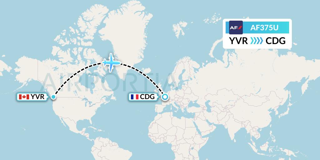 AF375U Air France Flight Map: Vancouver to Paris