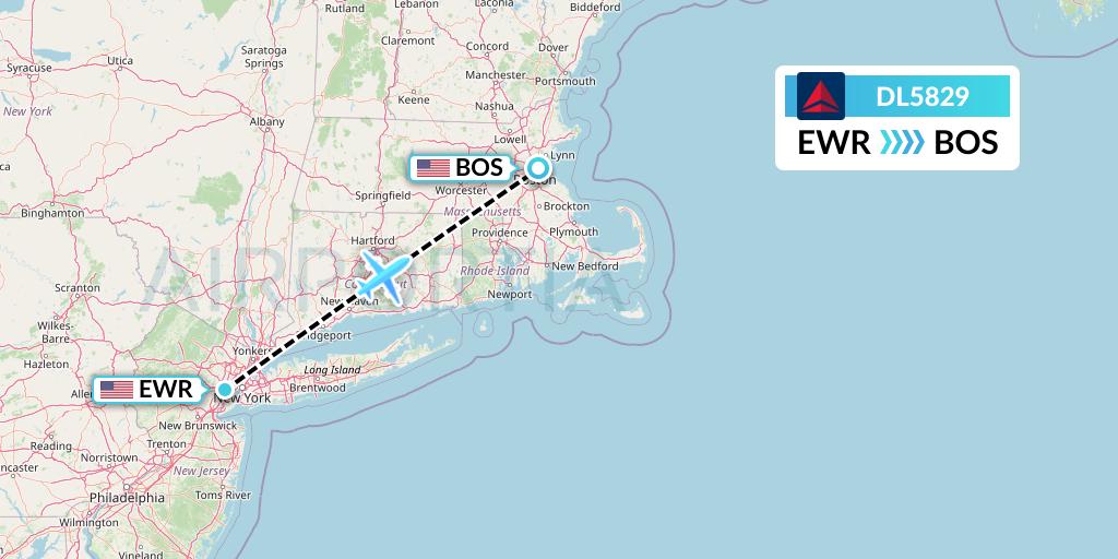 DL5829 Delta Air Lines Flight Map: New York to Boston