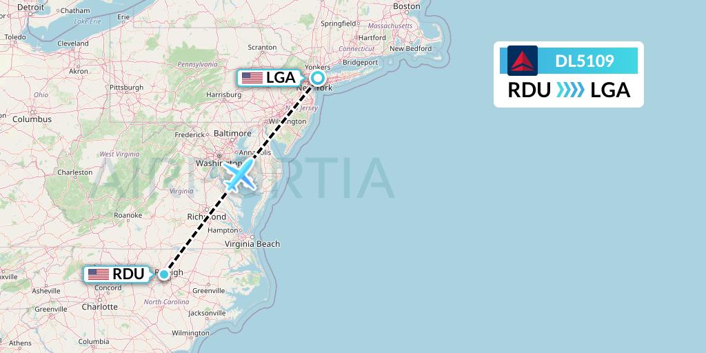 DL5109 Delta Air Lines Flight Map: Raleigh-Durham to New York