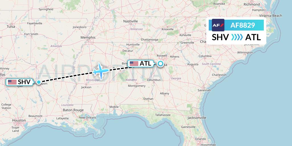 AF8829 Air France Flight Map: Shreveport to Atlanta