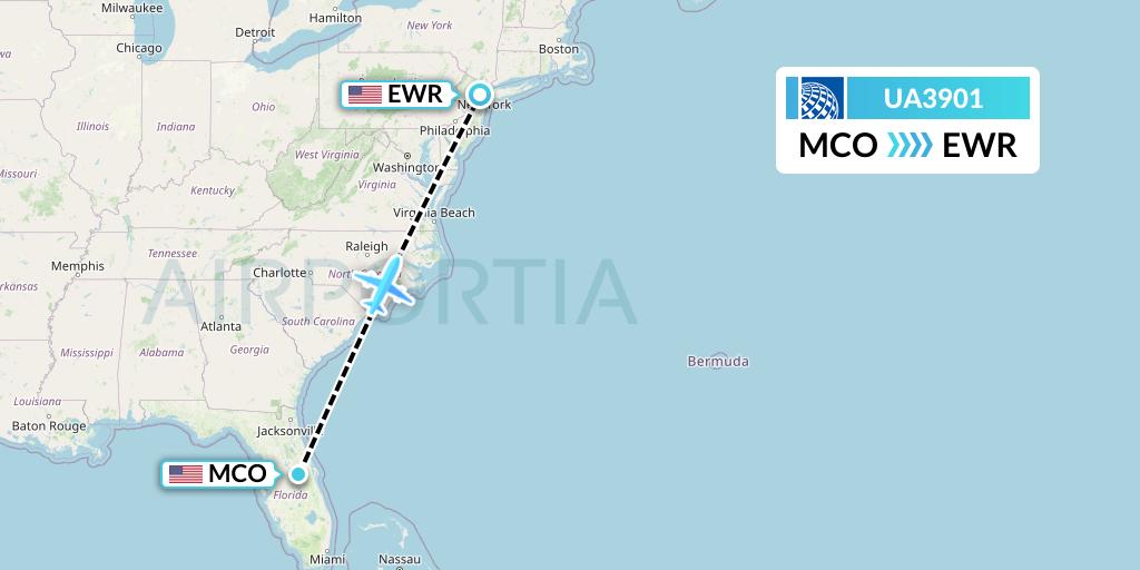 UA3901 United Airlines Flight Map: Orlando to New York