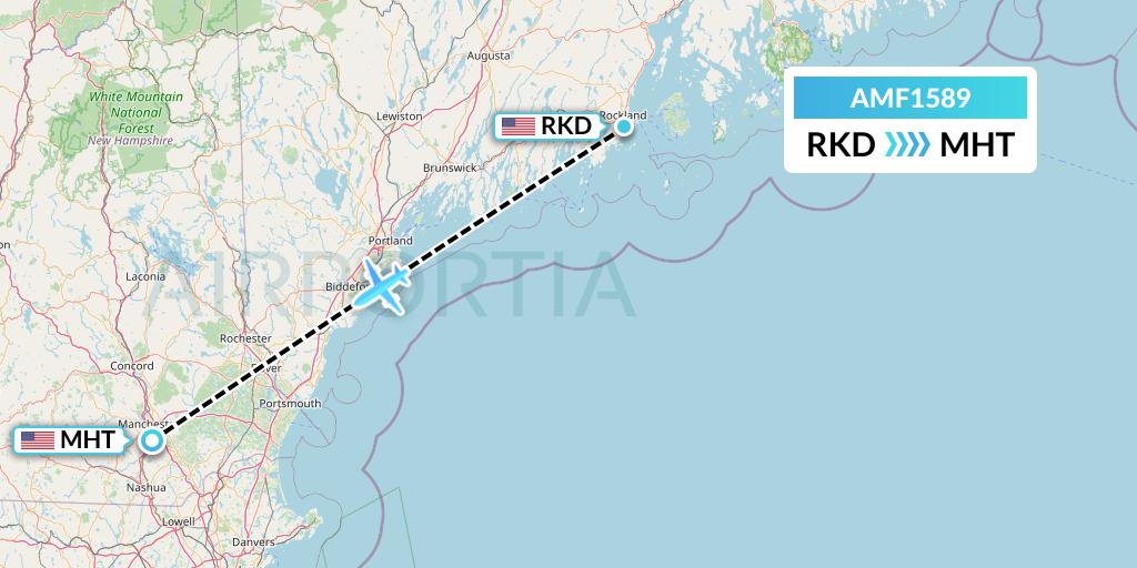 AMF1589 Ameriflight Flight Map: Rockland to Manchester