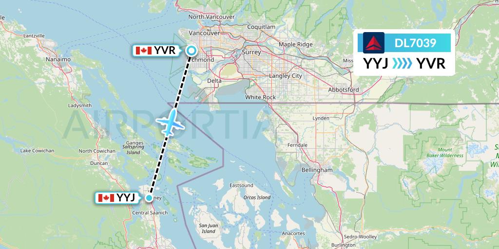 DL7039 Delta Air Lines Flight Map: Victoria to Vancouver