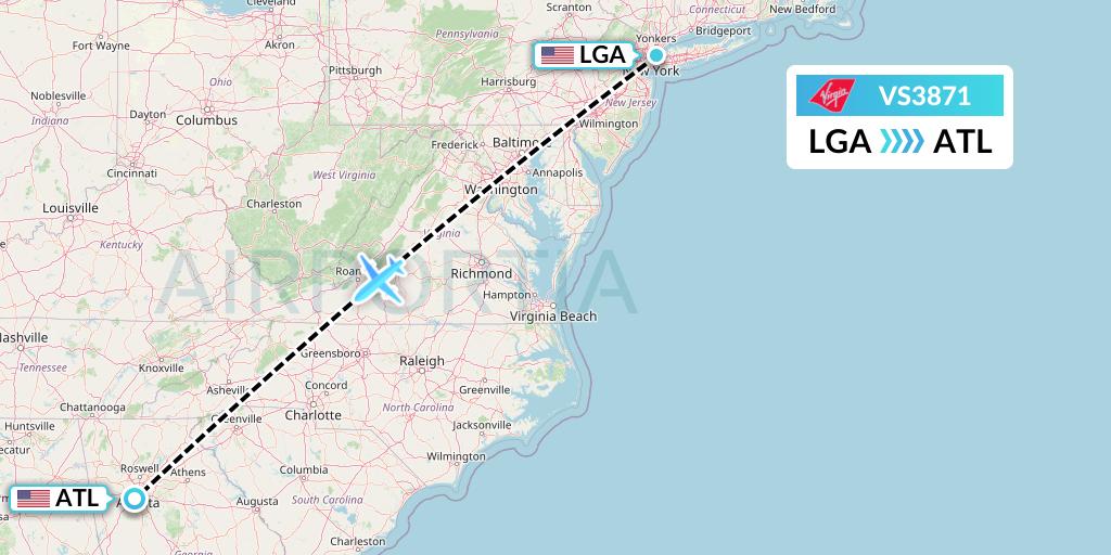 VS3871 Virgin Atlantic Airways Flight Map: New York to Atlanta