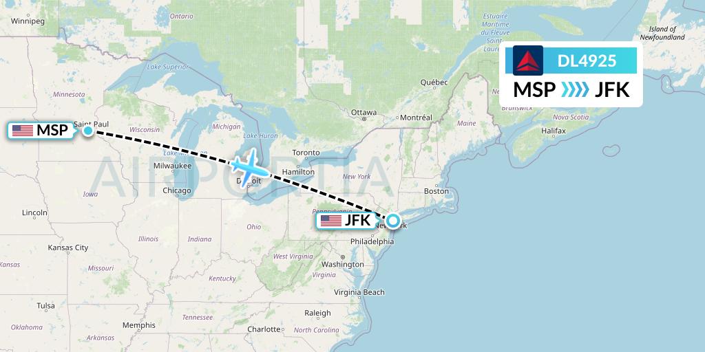 DL4925 Delta Air Lines Flight Map: Minneapolis to New York