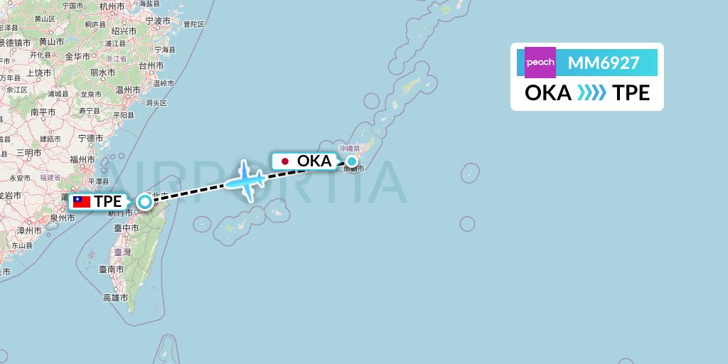 MM6927 Peach Aviation Flight Map: Naha to Taipei