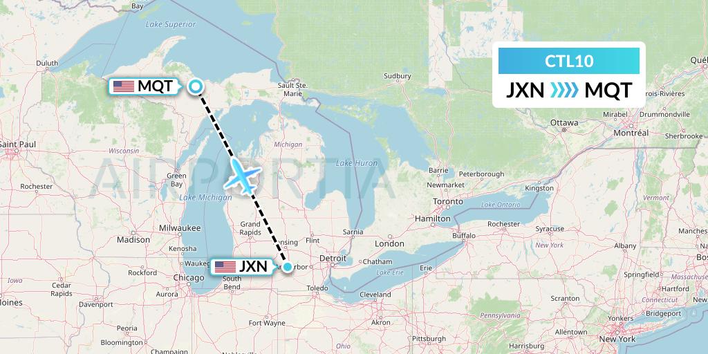 CTL10 Central Airlines Flight Map: Jackson to Marquette