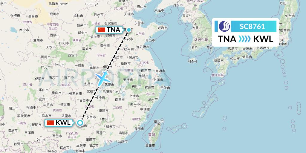 SC8761 Shandong Airlines Flight Map: Jinan to Guilin