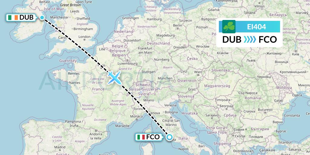EI404 Aer Lingus Flight Map: Dublin to Rome
