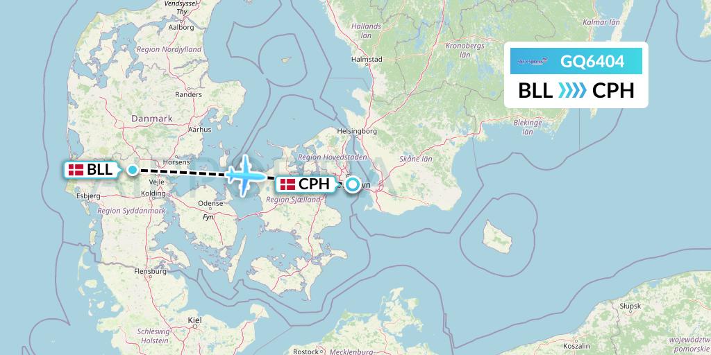 GQ6404 Sky Express (Greece) Flight Map: Billund to Copenhagen