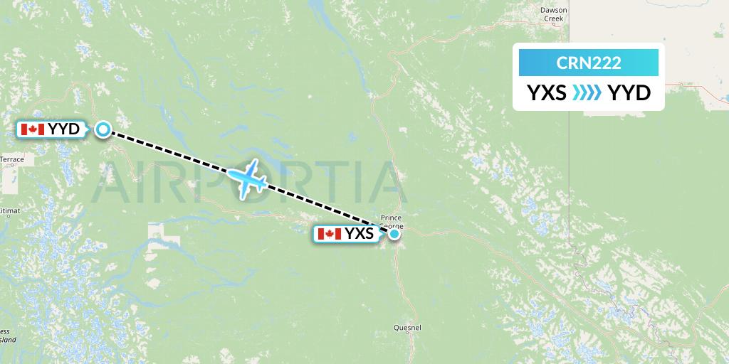 CRN222 Aerocaribbean Flight Map: Prince George to Smithers