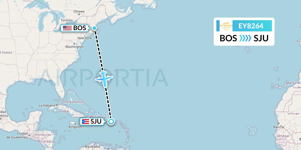 EY8264 Etihad Airways Flight Map: Boston to San Juan