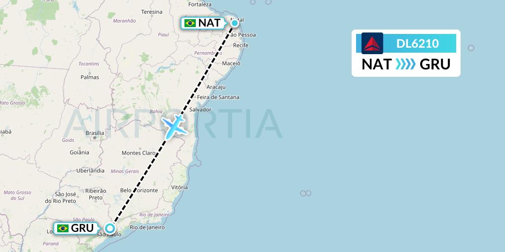 DL6210 Delta Air Lines Flight Map: Natal to Sao Paulo