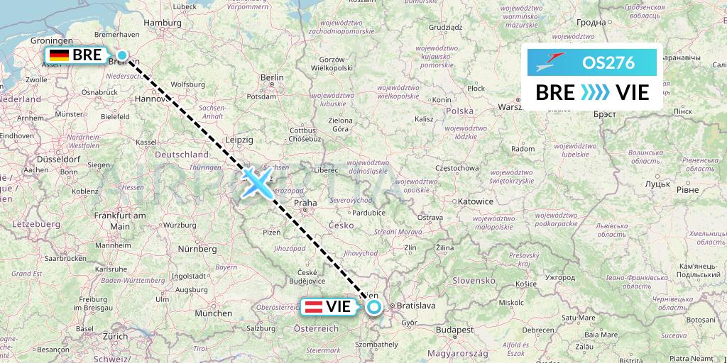 OS276 Austrian Airlines Flight Map: Bremen to Vienna