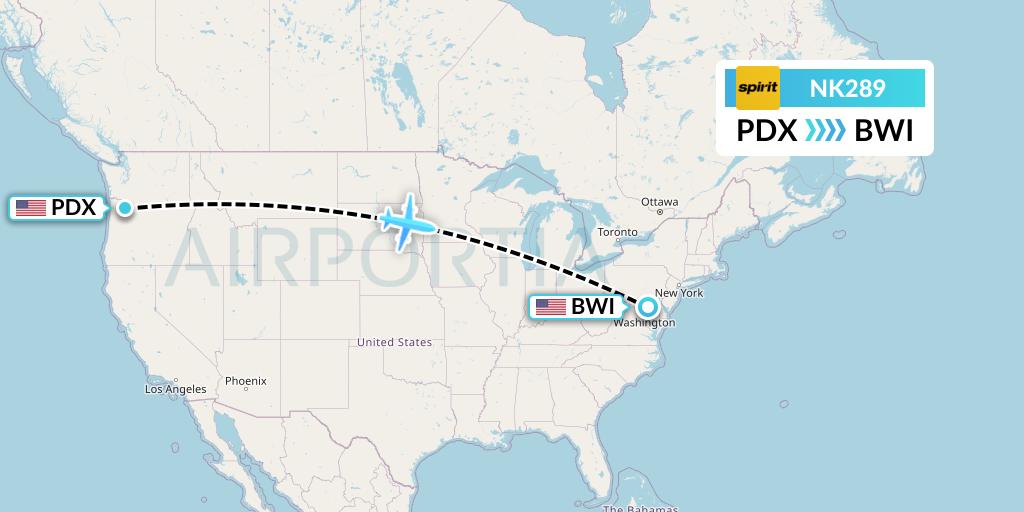 NK289 Flight Status Spirit Airlines Portland to Baltimore (NKS289)