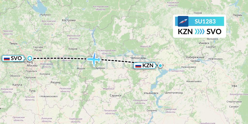 SU1283 Aeroflot Flight Map: Kazan to Moscow