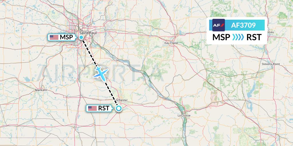AF3709 Air France Flight Map: Minneapolis to Rochester