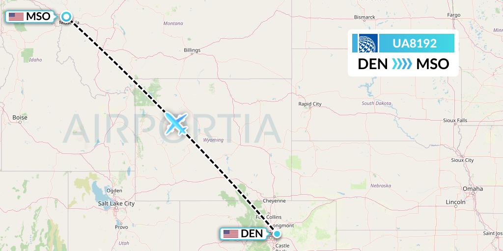 UA8192 United Airlines Flight Map: Denver to Missoula