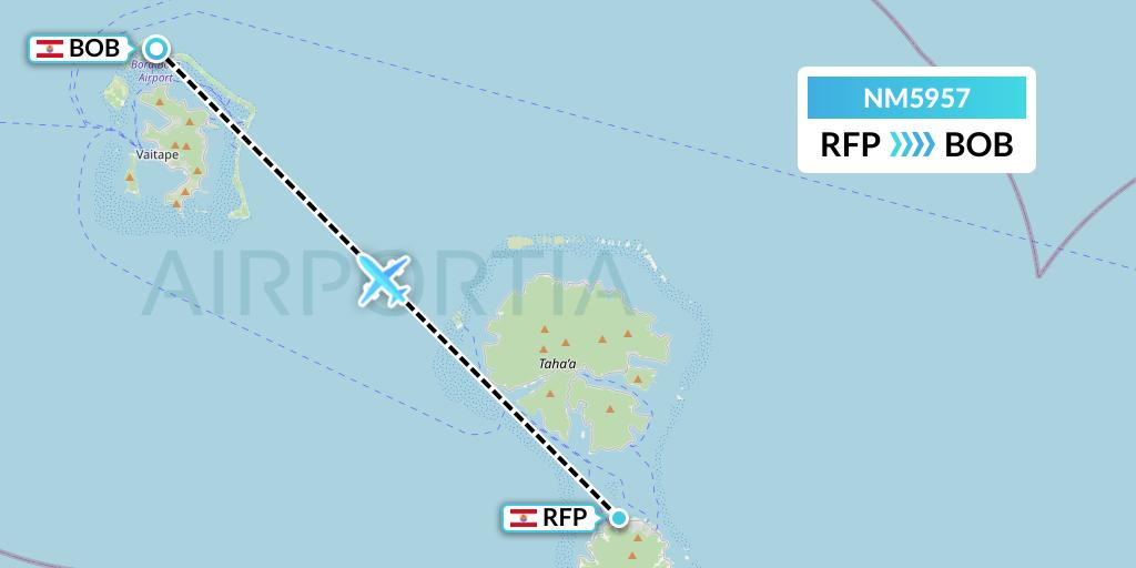 NM5957 Air Moana Flight Map: Raiatea to Bora Bora