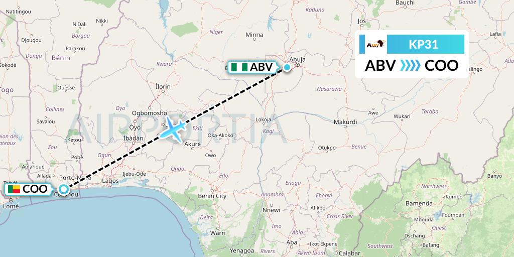 KP31 ASKY Flight Map: Abuja to Cotonou