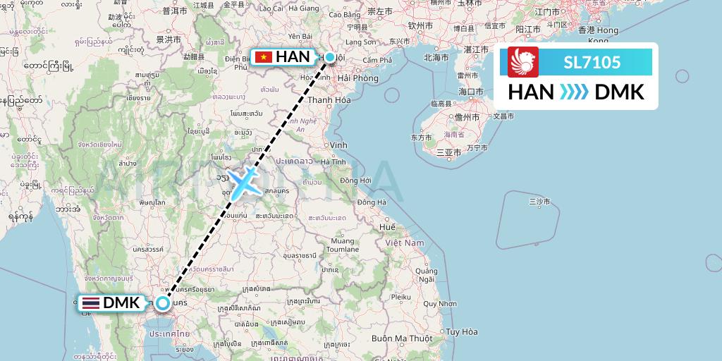SL7105 Thai Lion Air Flight Map: Hanoi to Bangkok