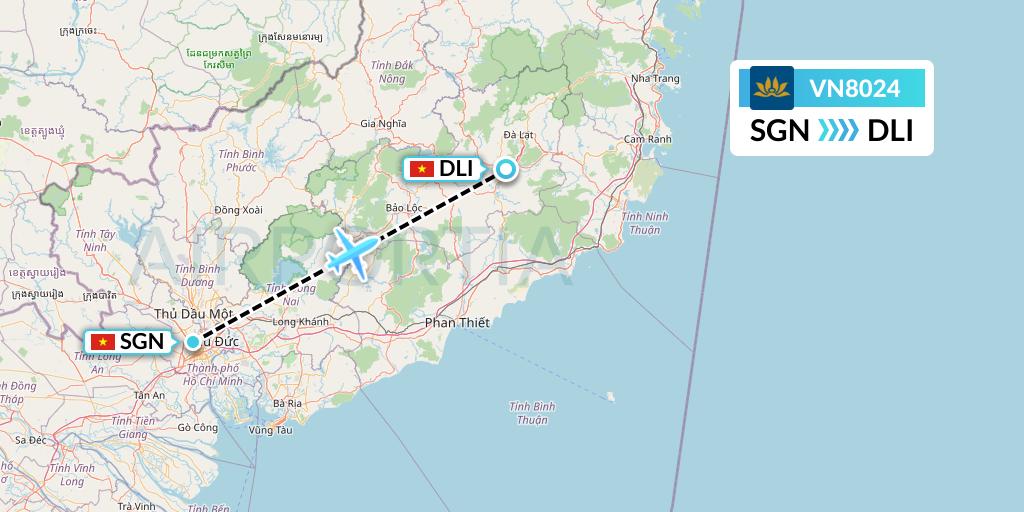 VN8024 Vietnam Airlines Flight Map: Ho Chi Minh City to Da Lat