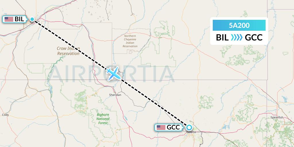 5A200 Alpine Air Express Flight Map: Billings to Gillette