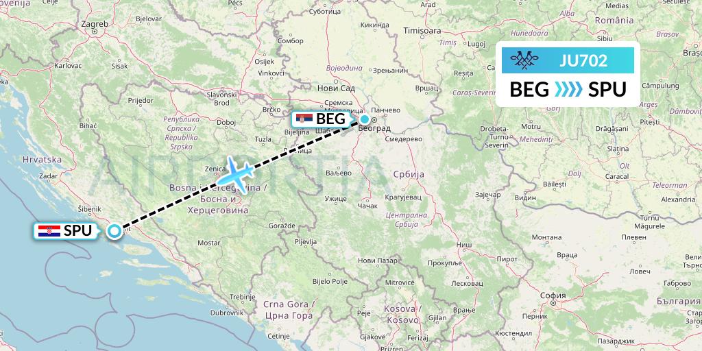 JU702 AirSERBIA Flight Map: Belgrade to Split