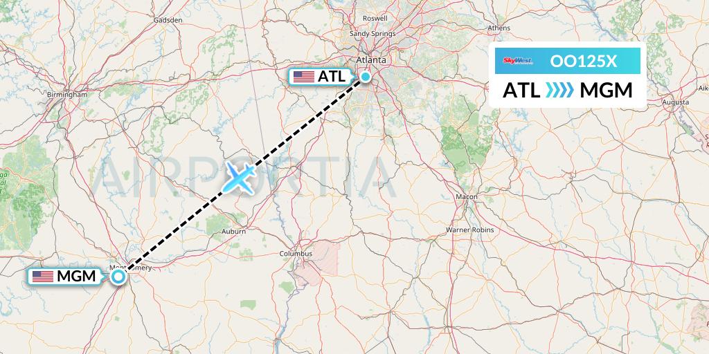 OO125X SkyWest Airlines Flight Map: Atlanta to Montgomery