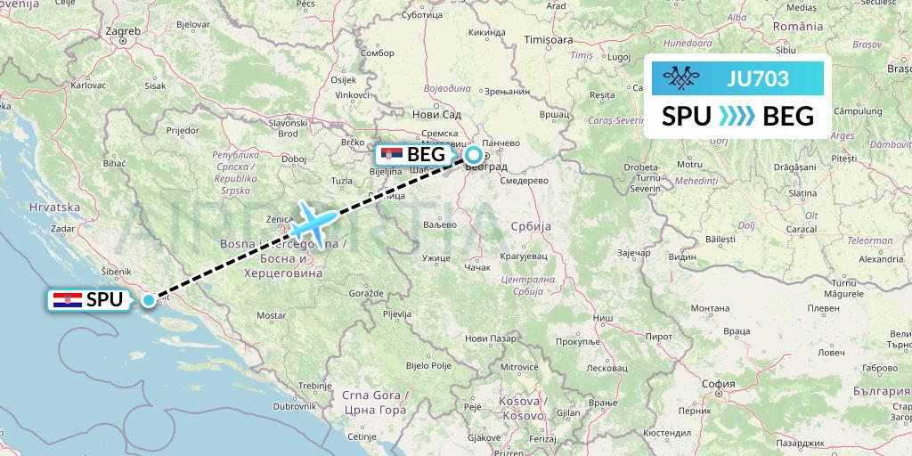 JU703 AirSERBIA Flight Map: Split to Belgrade