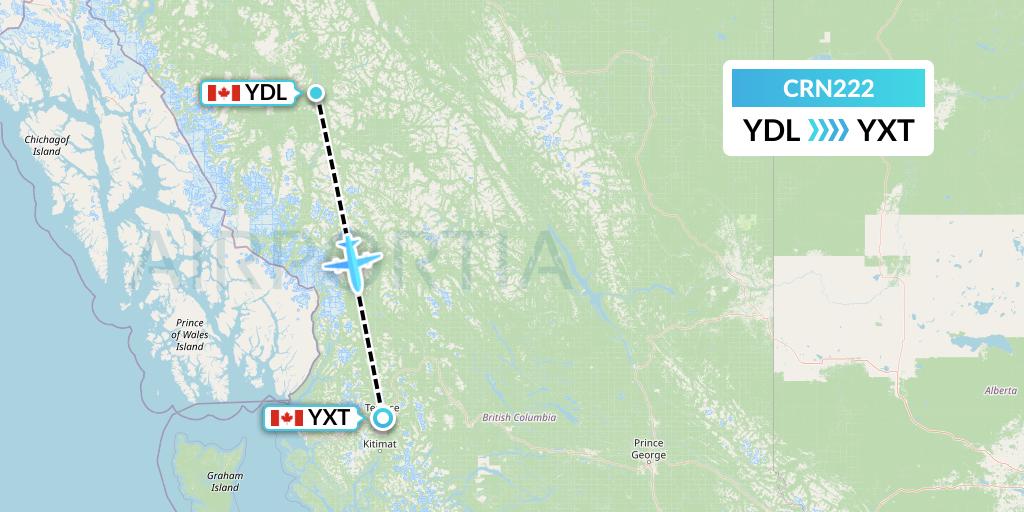 CRN222 Aerocaribbean Flight Map: Dease Lake to Terrace
