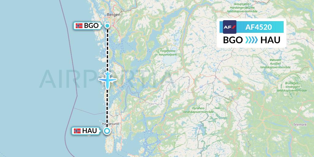 AF4520 Air France Flight Map: Bergen to Haugesund
