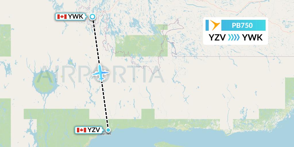 PB750 PAL Airlines Flight Map: Sept-Iles to Wabush