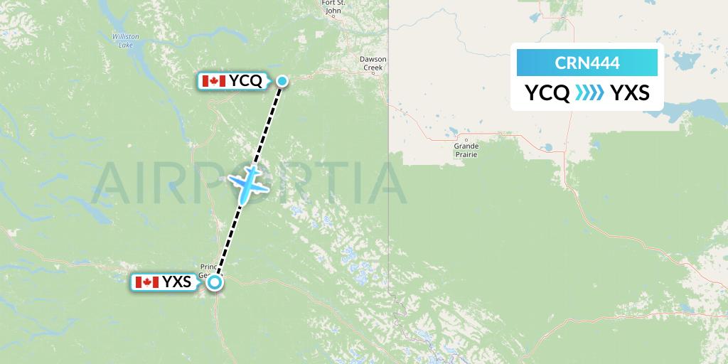 CRN444 Aerocaribbean Flight Map: Chetwynd to Prince George