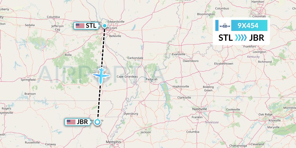 9X454 Southern Airways Express Flight Map: St. Louis to Jonesboro